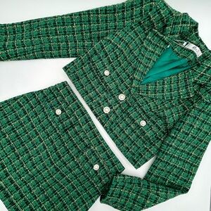 Green Tweed Double-Breasted Women's Jacket